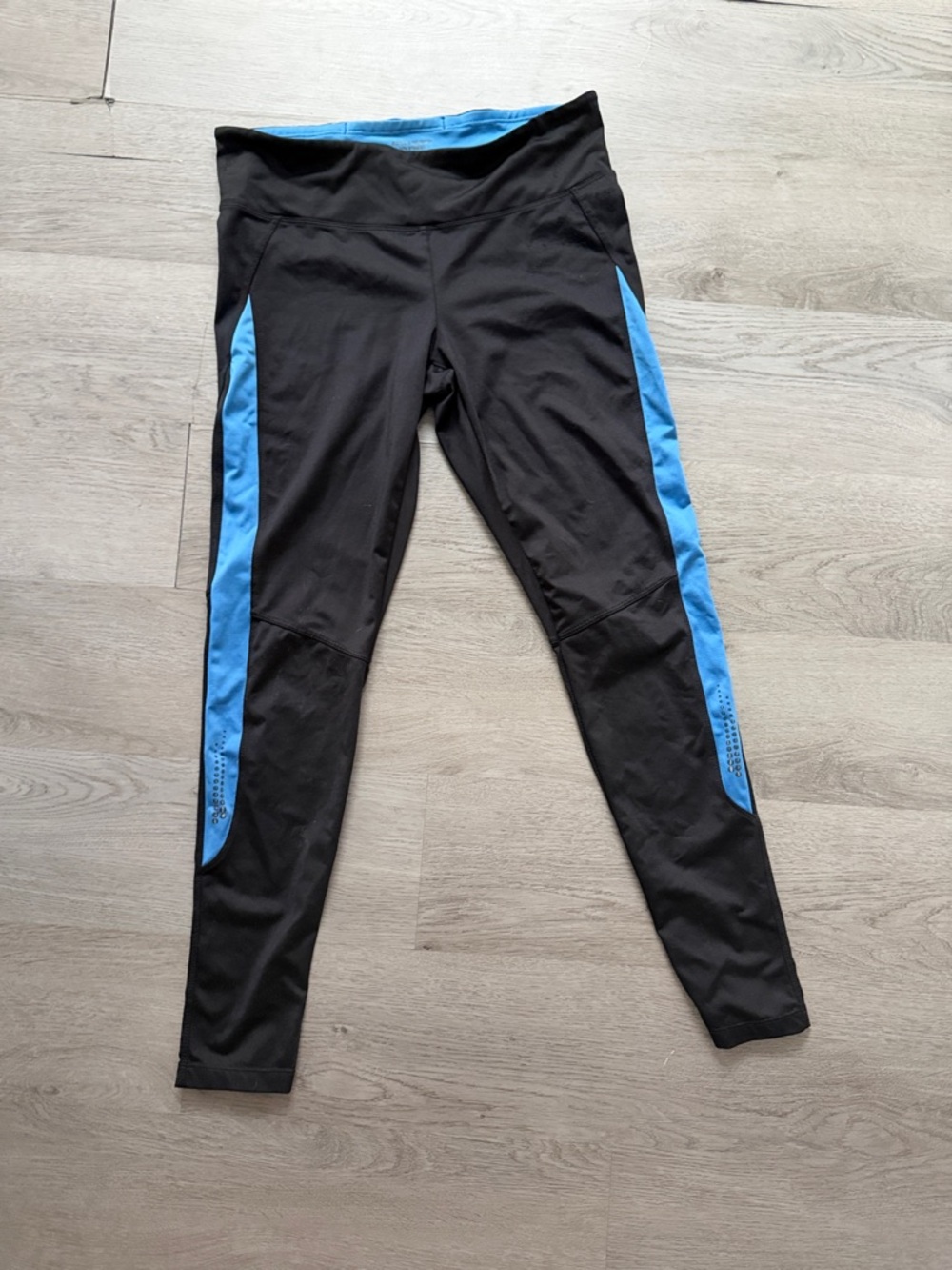 Black Athletic Leggings with Blue Side Panels